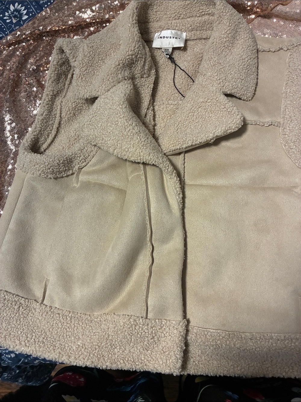 Industry Beige Sherpa-Lined Vest Jacket